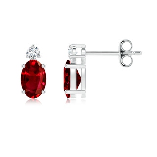 6x4mm AAAA Basket-Set Oval Ruby Stud Earrings with Diamond in White Gold