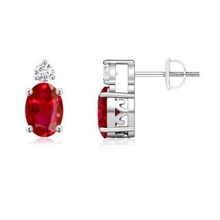7x5mm AAA Basket-Set Oval Ruby Stud Earrings with Diamond in P950 Platinum