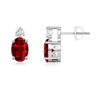 7x5mm AAAA Basket-Set Oval Ruby Stud Earrings with Diamond in P950 Platinum