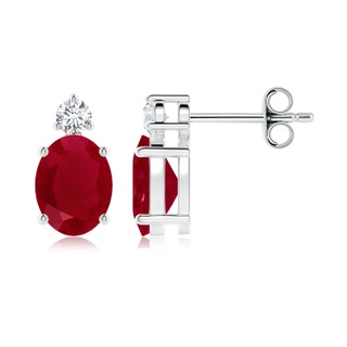 8x6mm AA Basket-Set Oval Ruby Stud Earrings with Diamond in White Gold