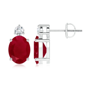 9x7mm AA Basket-Set Oval Ruby Stud Earrings with Diamond in P950 Platinum