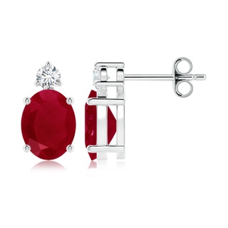 9x7mm AA Basket-Set Oval Ruby Stud Earrings with Diamond in S999 Silver