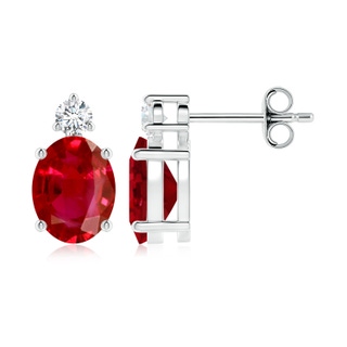 9x7mm AAA Basket-Set Oval Ruby Stud Earrings with Diamond in S999 Silver