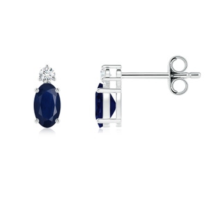 5x3mm A Basket-Set Oval Blue Sapphire Stud Earrings with Diamond in P950 Platinum