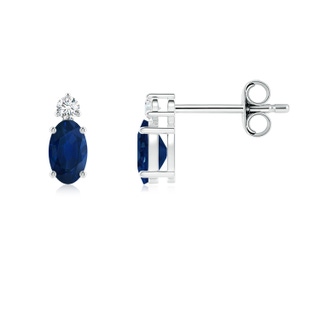 5x3mm AA Basket-Set Oval Blue Sapphire Stud Earrings with Diamond in White Gold