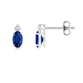 5x3mm AAA Basket-Set Oval Blue Sapphire Stud Earrings with Diamond in P950 Platinum