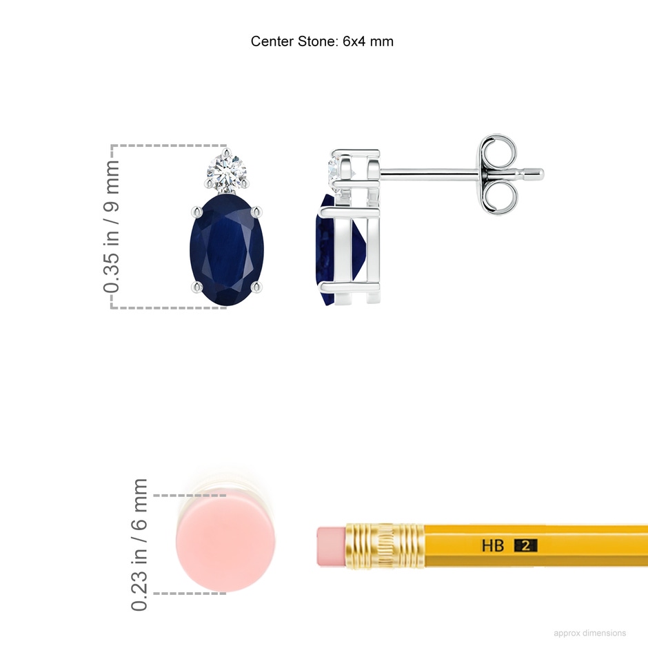 6x4mm A Basket-Set Oval Blue Sapphire Stud Earrings with Diamond in White Gold ruler
