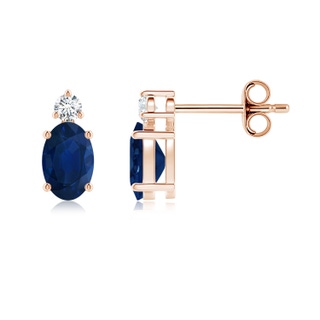 6x4mm AA Basket-Set Oval Blue Sapphire Stud Earrings with Diamond in Rose Gold