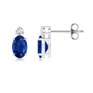 6x4mm AAA Basket-Set Oval Blue Sapphire Stud Earrings with Diamond in P950 Platinum