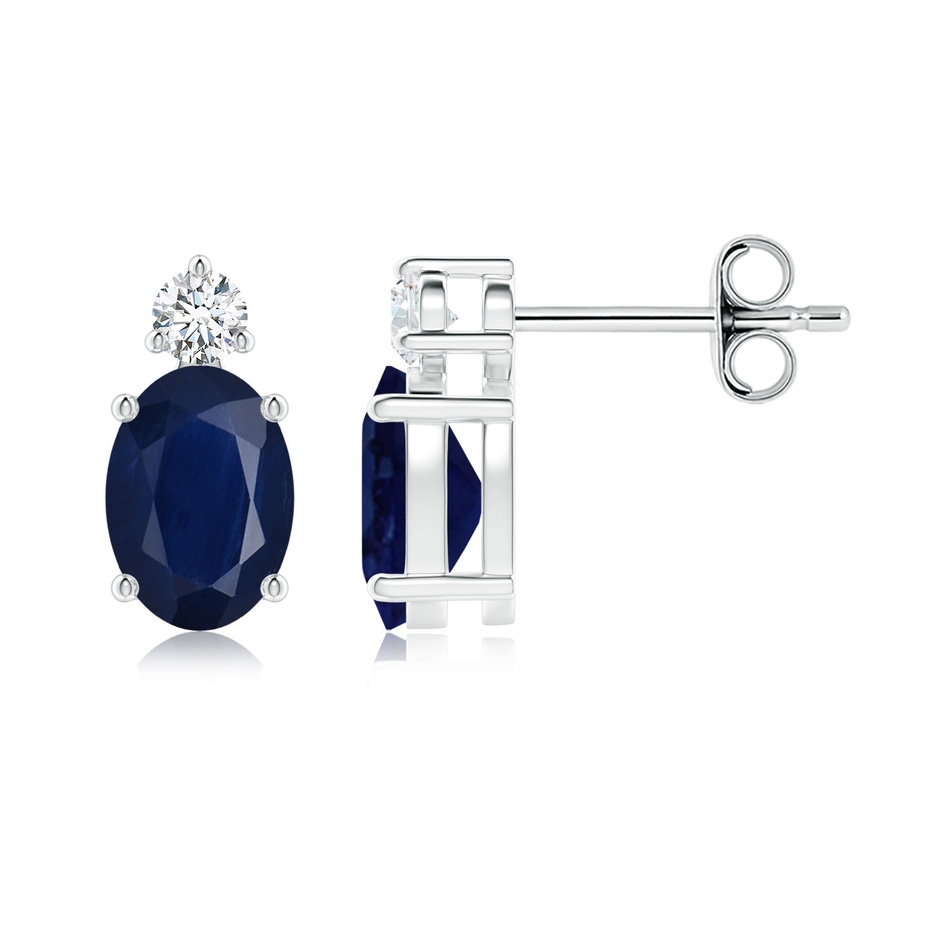 7x5mm A Basket-Set Oval Blue Sapphire Stud Earrings with Diamond in P950 Platinum 