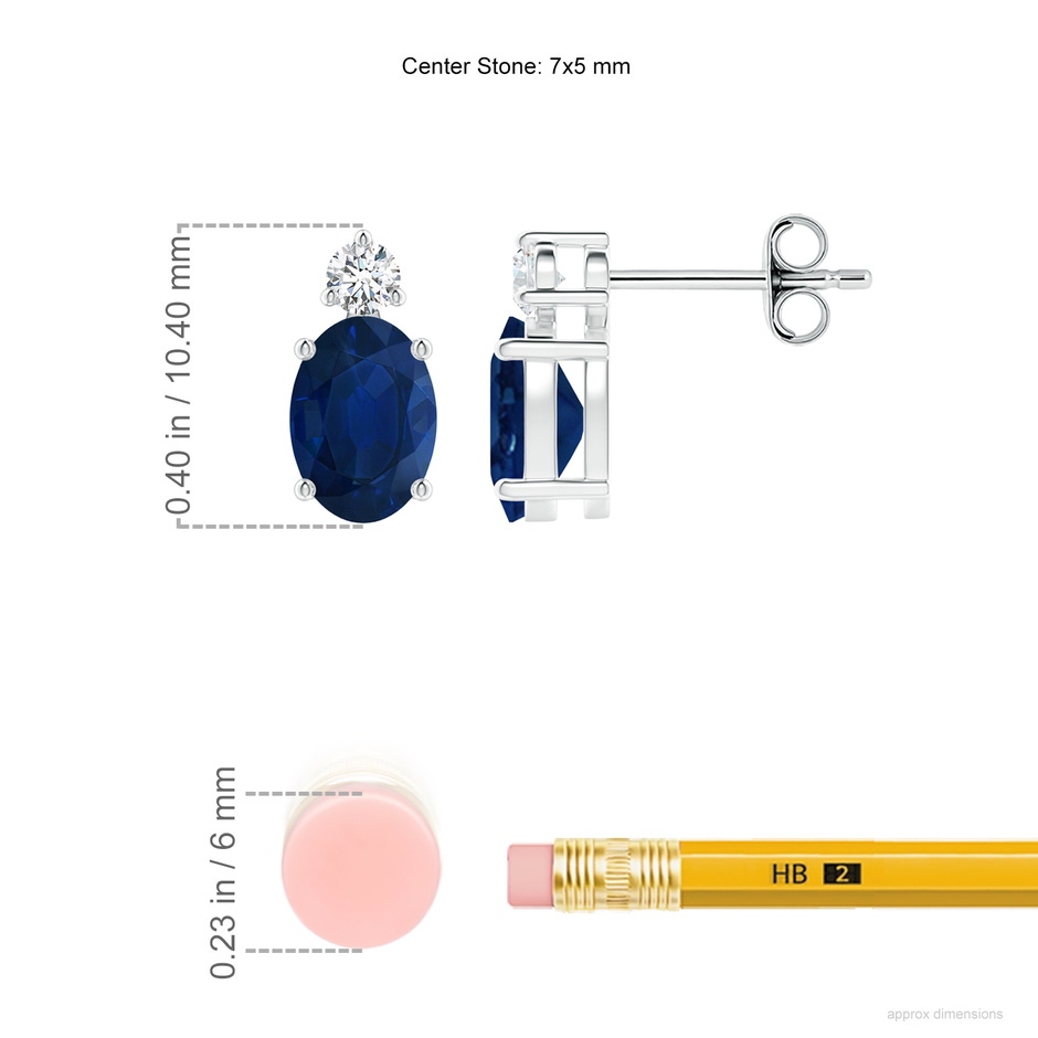 7x5mm AA Basket-Set Oval Blue Sapphire Stud Earrings with Diamond in P950 Platinum ruler