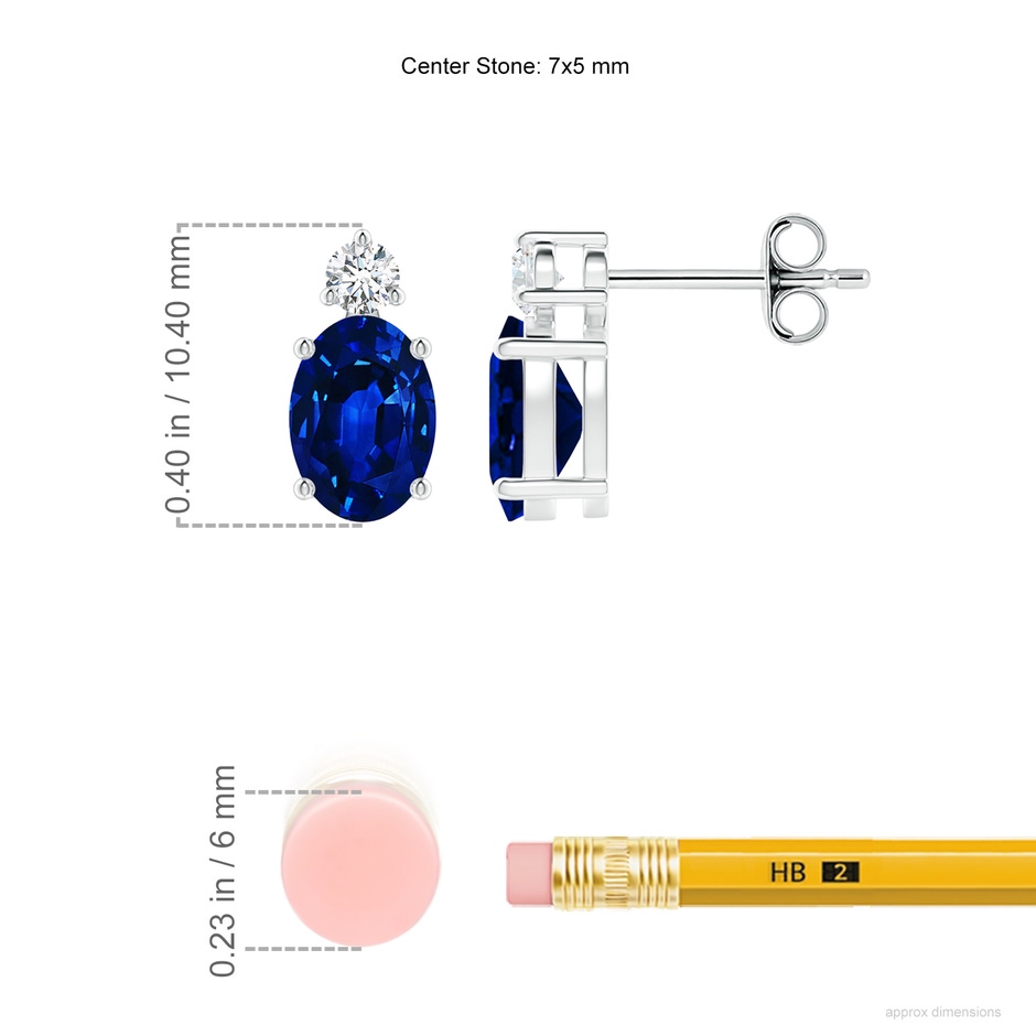 7x5mm AAAA Basket-Set Oval Blue Sapphire Stud Earrings with Diamond in P950 Platinum ruler