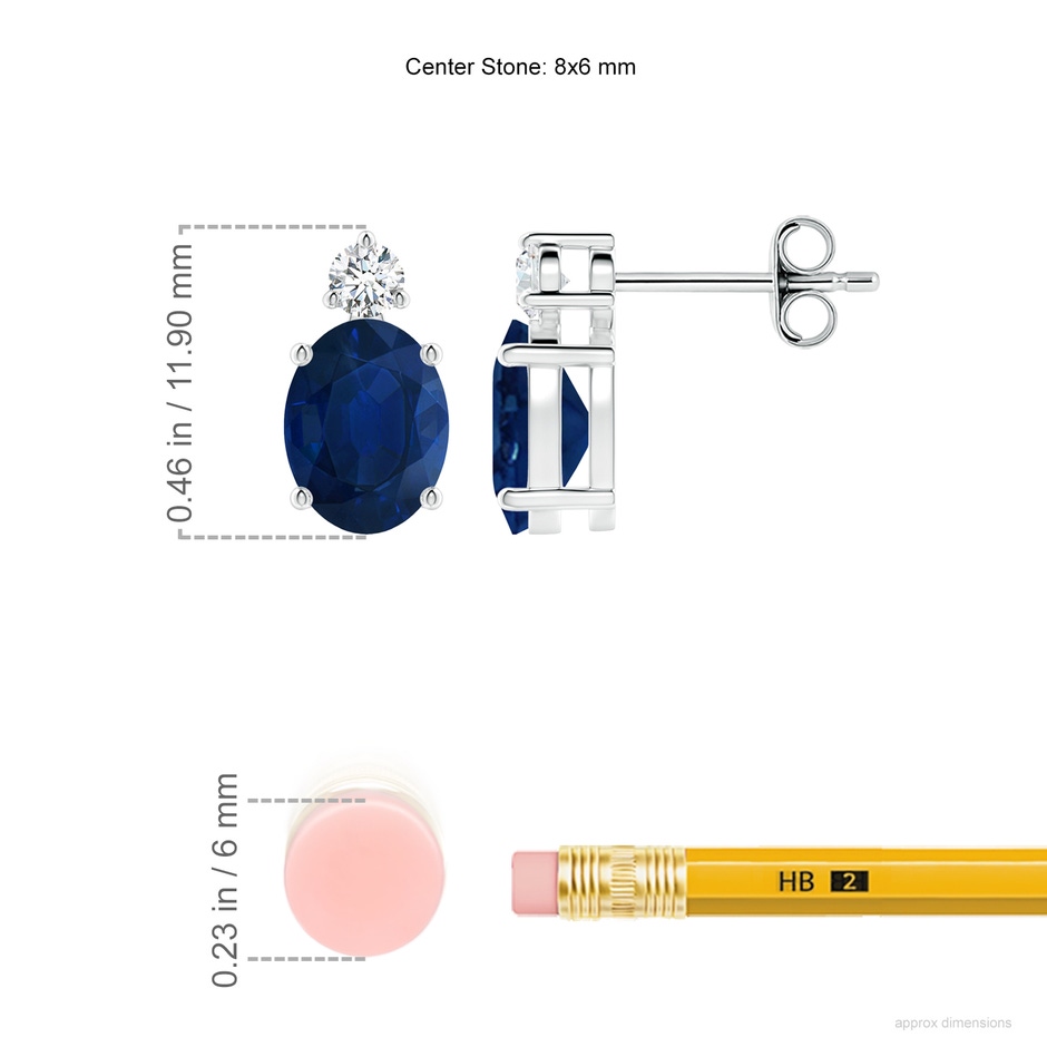 8x6mm AA Basket-Set Oval Blue Sapphire Stud Earrings with Diamond in P950 Platinum ruler