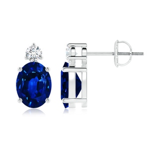 8x6mm AAAA Basket-Set Oval Blue Sapphire Stud Earrings with Diamond in P950 Platinum