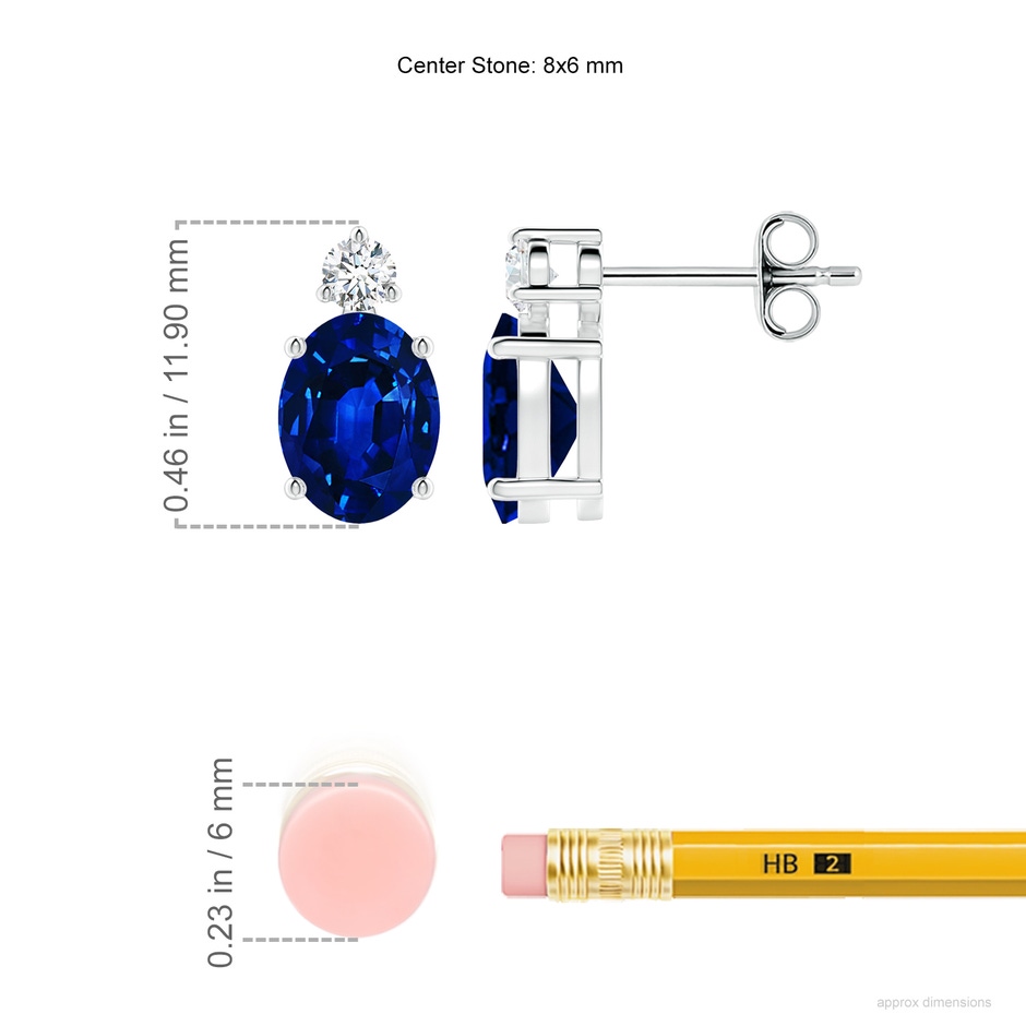 8x6mm AAAA Basket-Set Oval Blue Sapphire Stud Earrings with Diamond in P950 Platinum ruler