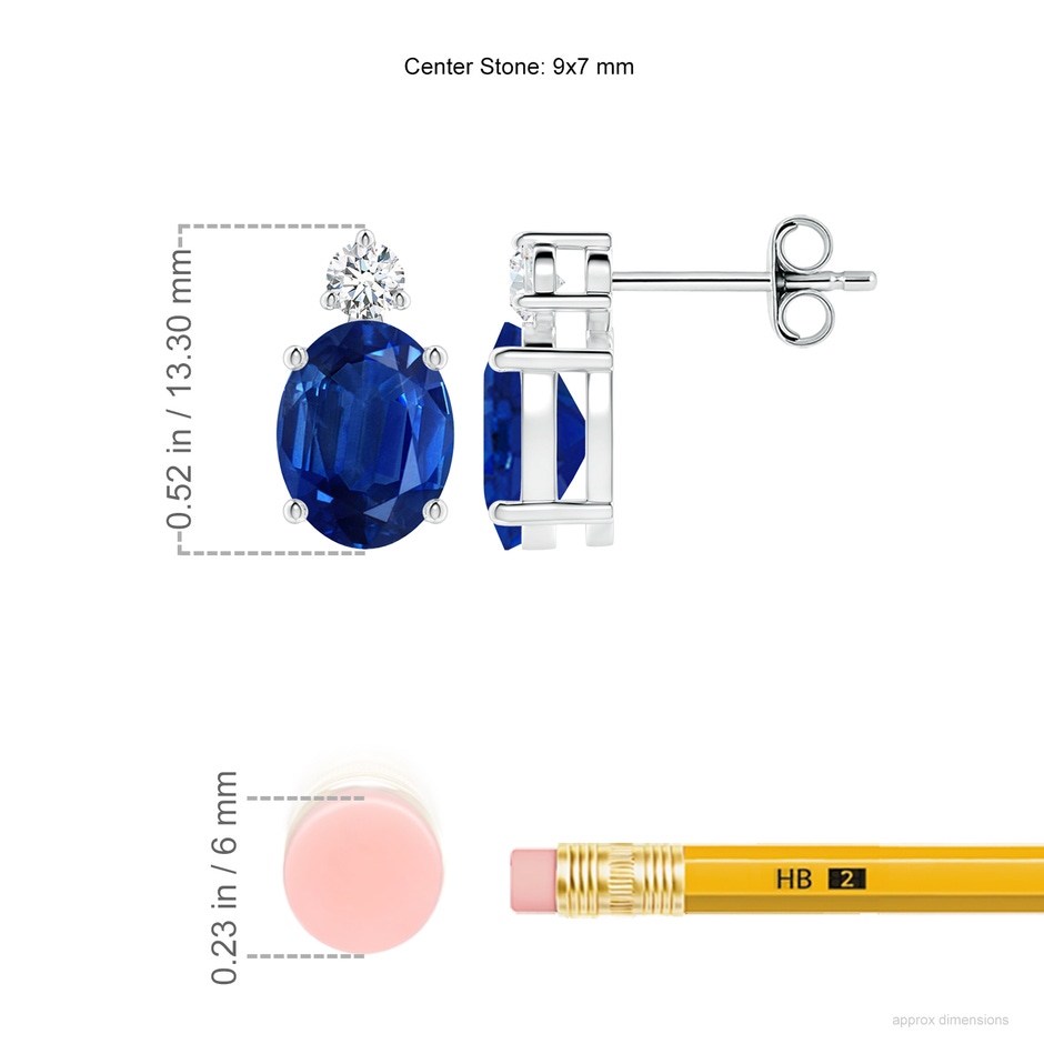 9x7mm AAA Basket-Set Oval Blue Sapphire Stud Earrings with Diamond in P950 Platinum ruler