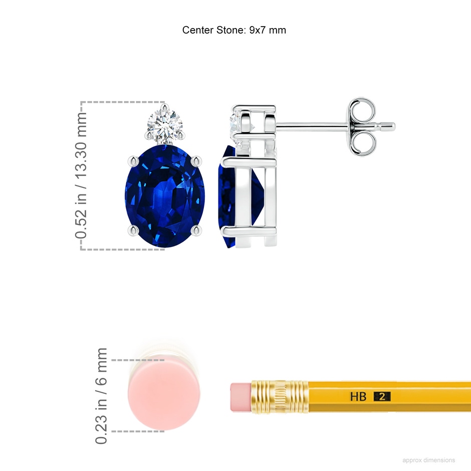 9x7mm AAAA Basket-Set Oval Blue Sapphire Stud Earrings with Diamond in P950 Platinum ruler