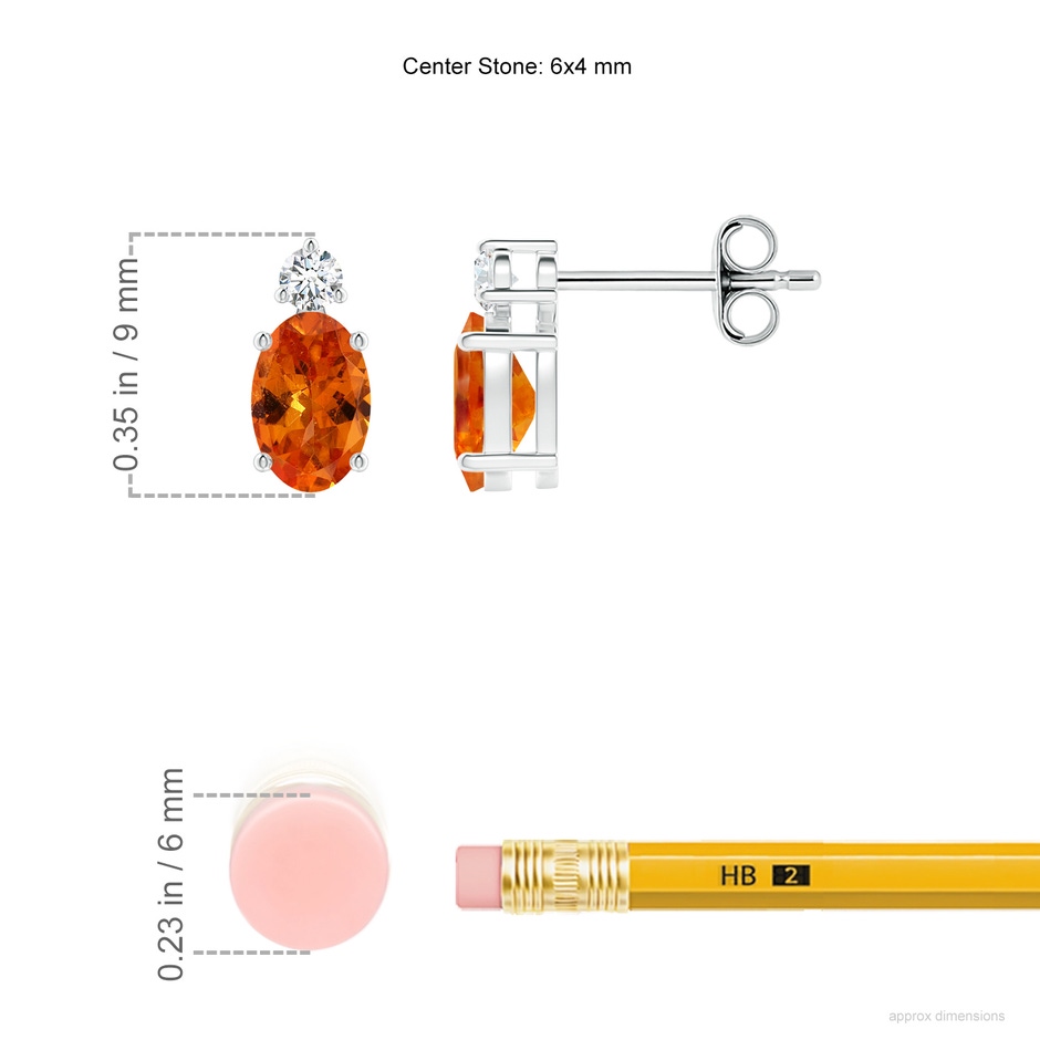6x4mm AAA Basket-Set Oval Spessartite Stud Earrings with Diamond in White Gold ruler