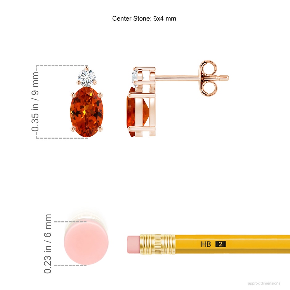 6x4mm AAAA Basket-Set Oval Spessartite Stud Earrings with Diamond in Rose Gold ruler