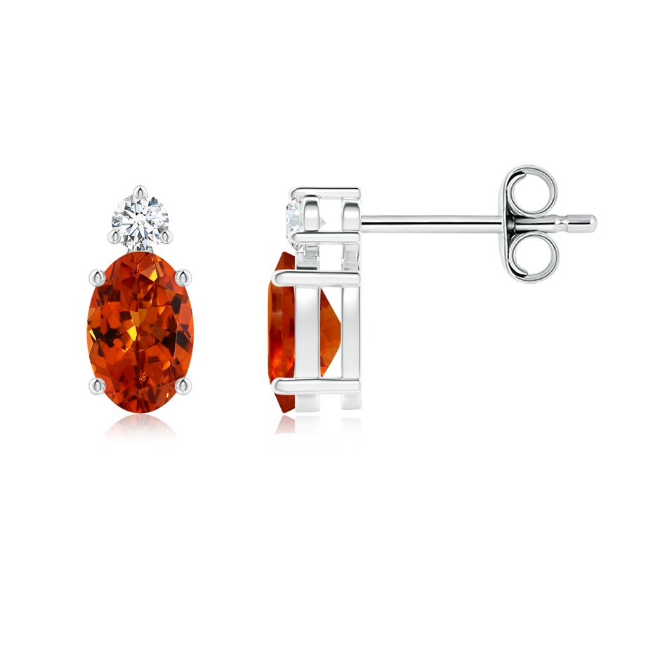 6x4mm AAAA Basket-Set Oval Spessartite Stud Earrings with Diamond in S999 Silver 