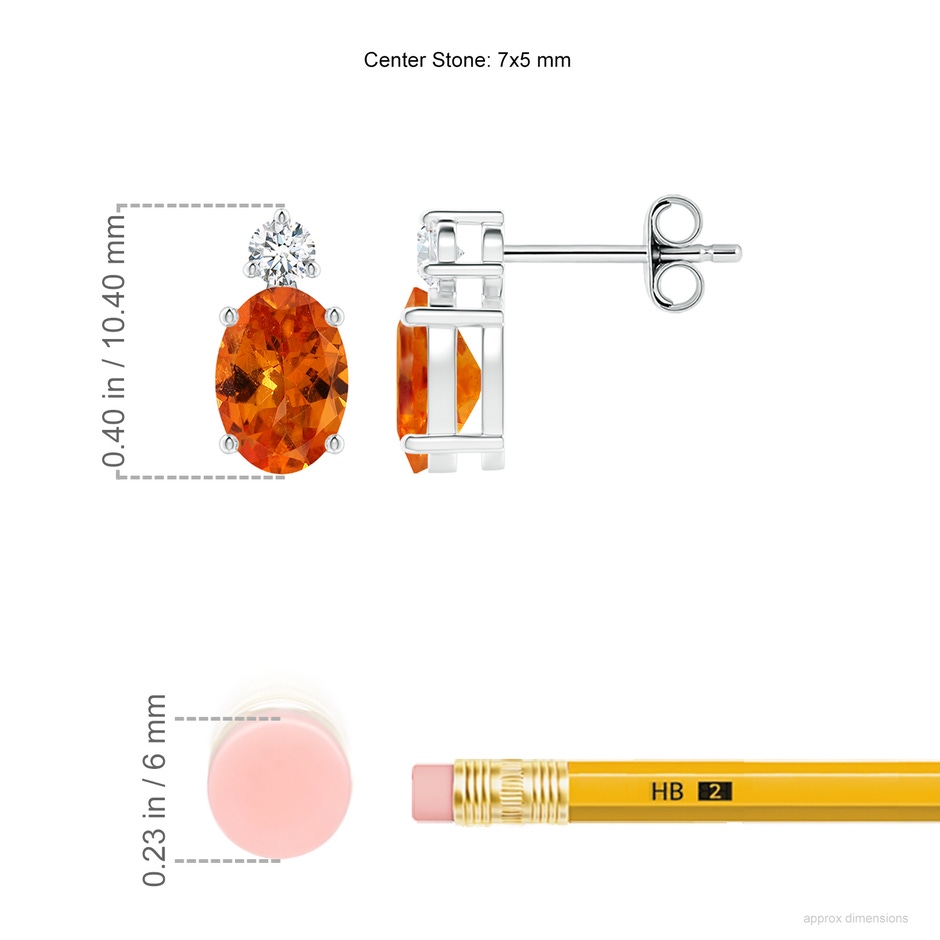 7x5mm AAA Basket-Set Oval Spessartite Stud Earrings with Diamond in White Gold ruler