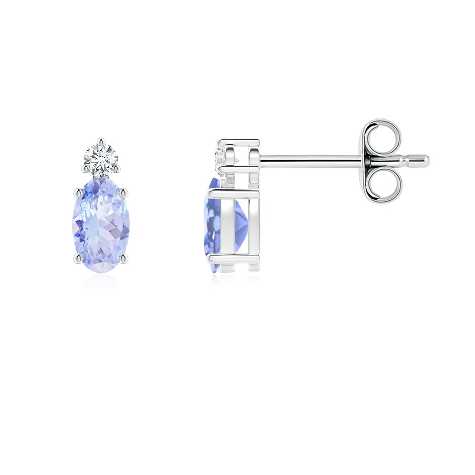 5x3mm A Basket-Set Oval Tanzanite Stud Earrings with Diamond in S999 Silver 