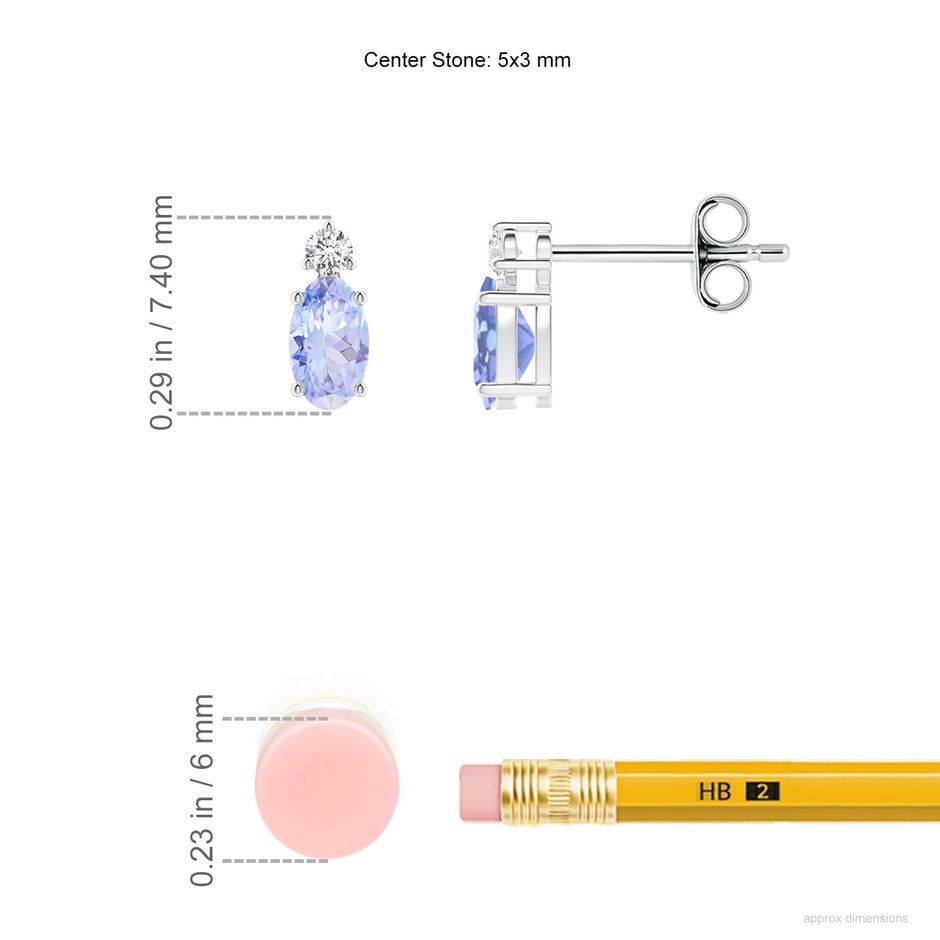 5x3mm A Basket-Set Oval Tanzanite Stud Earrings with Diamond in S999 Silver ruler