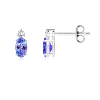 5x3mm AAA Basket-Set Oval Tanzanite Stud Earrings with Diamond in White Gold