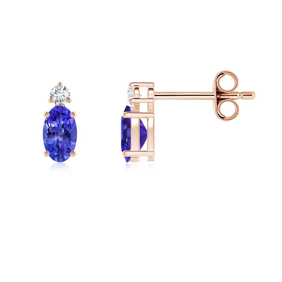 5x3mm AAAA Basket-Set Oval Tanzanite Stud Earrings with Diamond in Rose Gold 