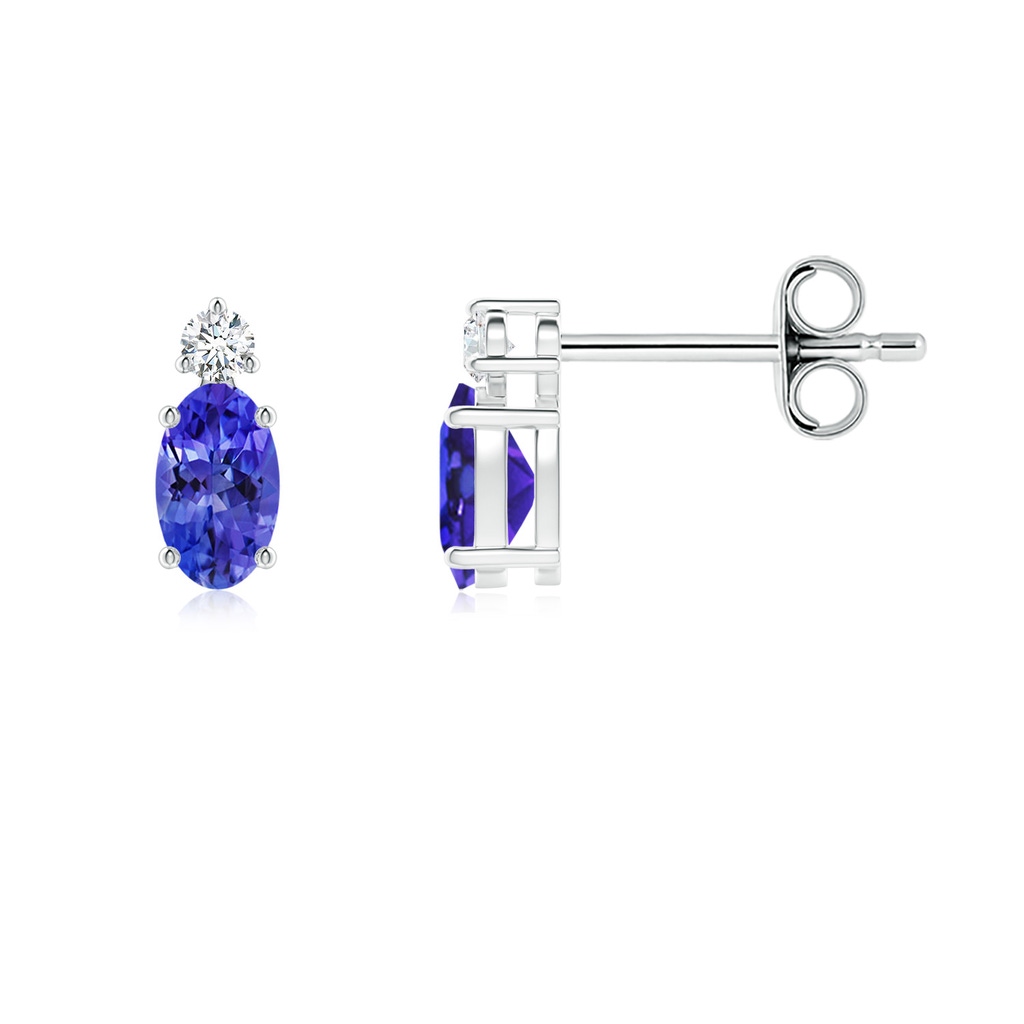 5x3mm AAAA Basket-Set Oval Tanzanite Stud Earrings with Diamond in S999 Silver