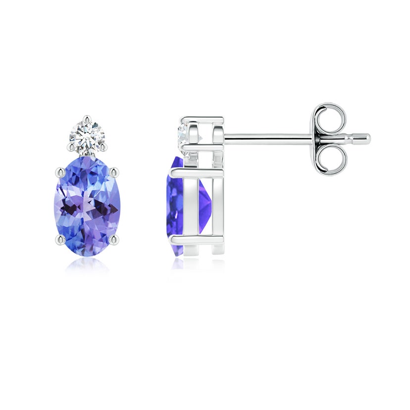 Basket-Set Oval Tanzanite Stud Earrings with Diamond