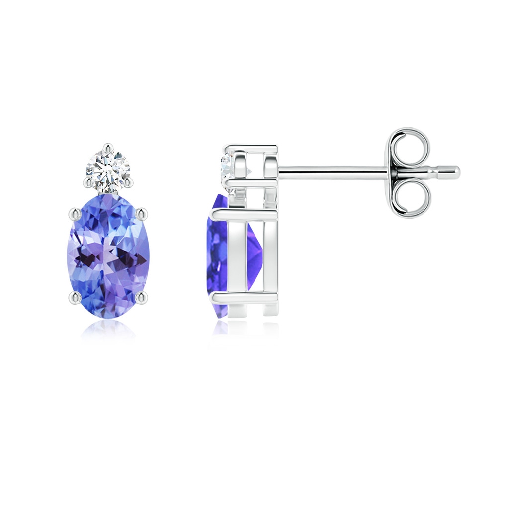 6x4mm AAA Basket-Set Oval Tanzanite Stud Earrings with Diamond in White Gold