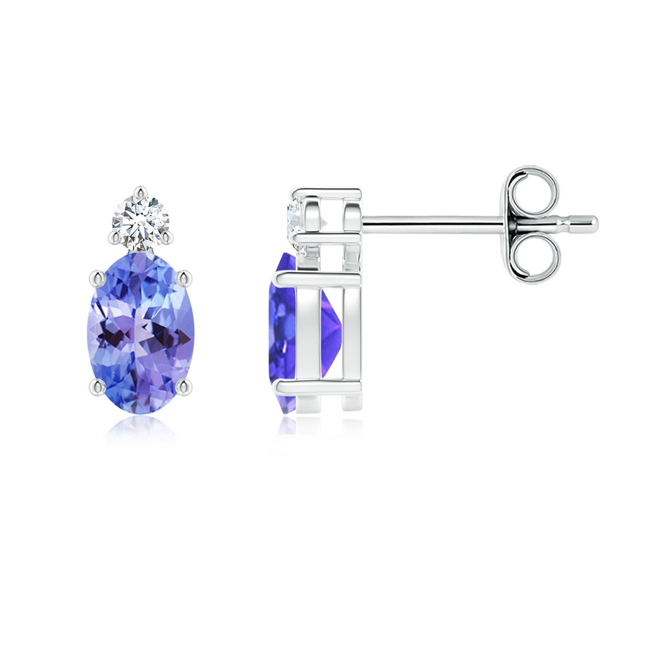 6x4mm AAA Basket-Set Oval Tanzanite Stud Earrings with Diamond in White Gold 