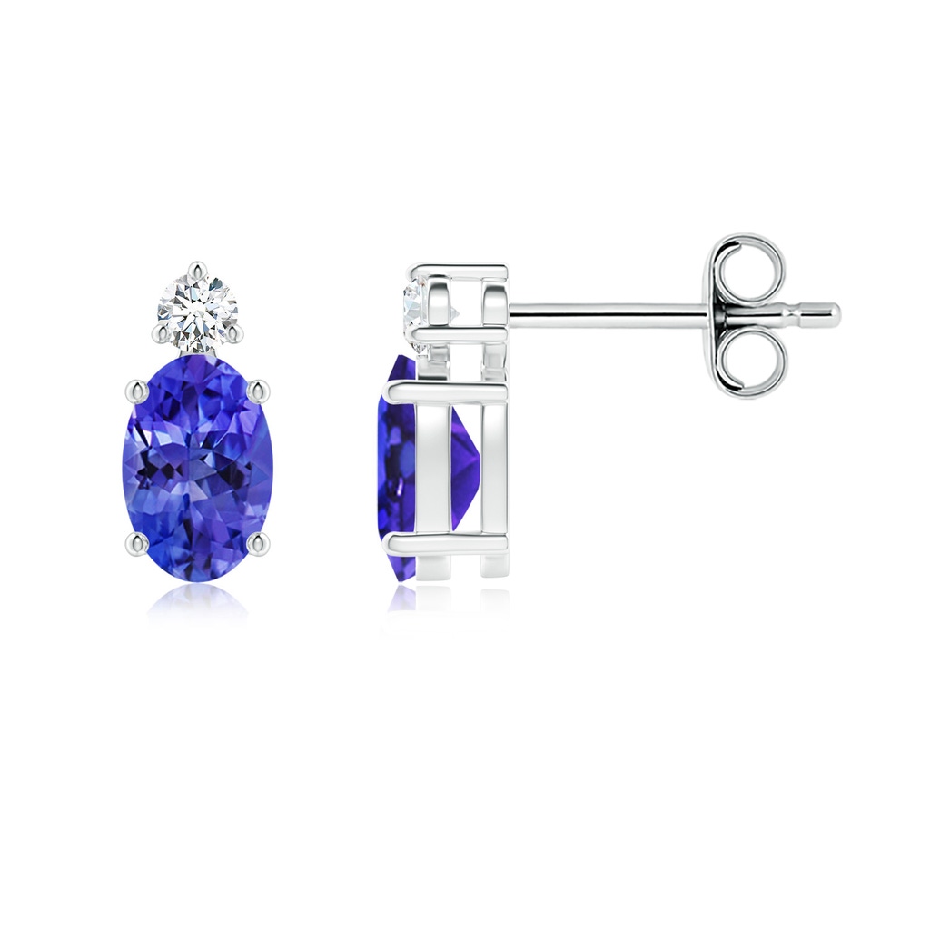 6x4mm AAAA Basket-Set Oval Tanzanite Stud Earrings with Diamond in 18K White Gold