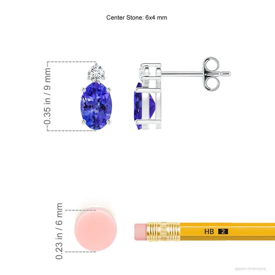 6x4mm AAAA Basket-Set Oval Tanzanite Stud Earrings with Diamond in 18K White Gold ruler