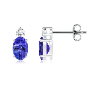 6x4mm AAAA Basket-Set Oval Tanzanite Stud Earrings with Diamond in P950 Platinum