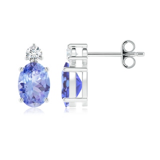 7x5mm A Basket-Set Oval Tanzanite Stud Earrings with Diamond in S999 Silver
