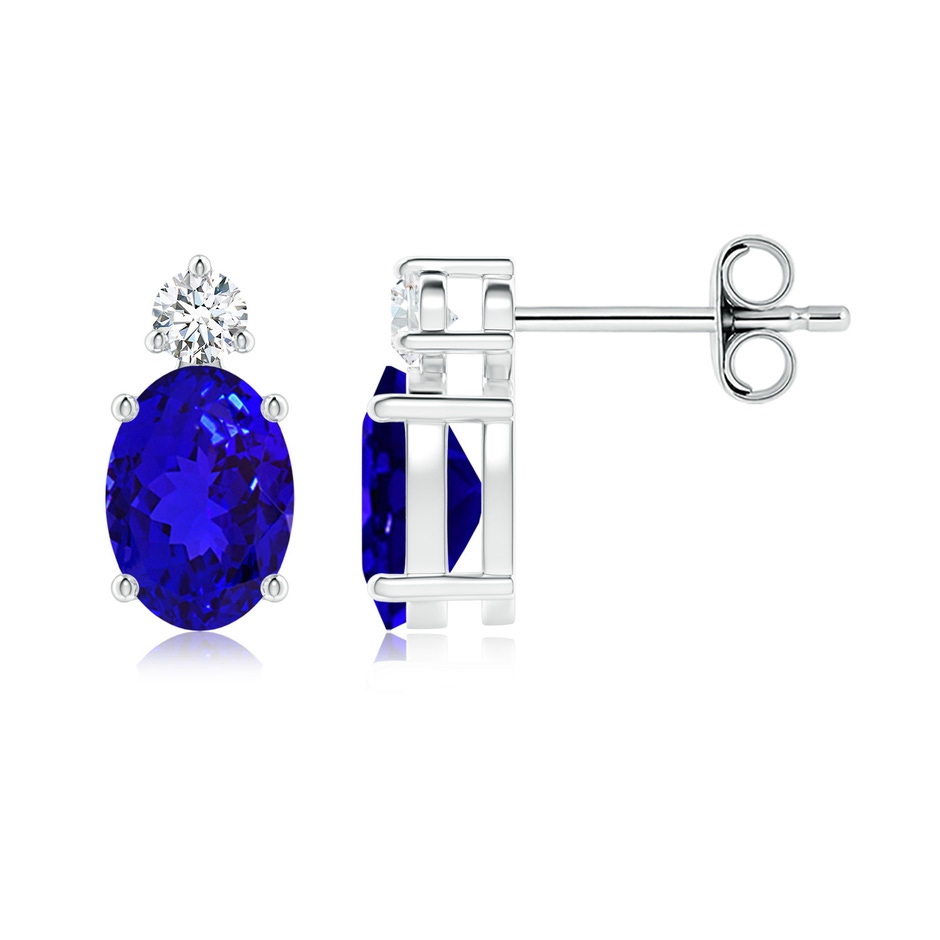 7x5mm AAAA Basket-Set Oval Tanzanite Stud Earrings with Diamond in P950 Platinum 