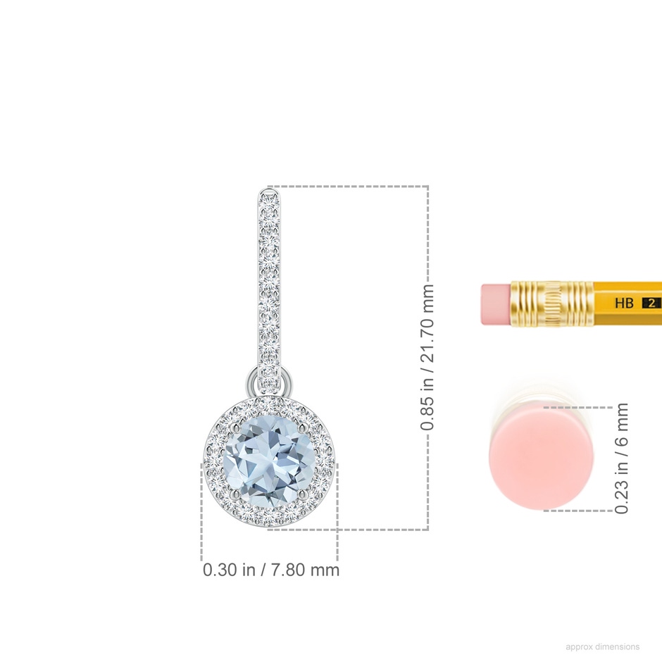 5mm A Round Aquamarine Dangle Earrings with Diamond Halo in P950 Platinum ruler