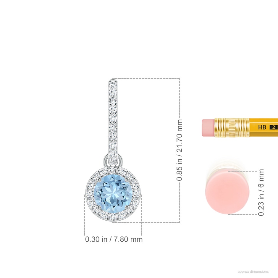 5mm AAA Round Aquamarine Dangle Earrings with Diamond Halo in White Gold ruler