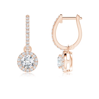 4.5mm GVS2 Round Diamond Dangle Earrings with Halo in 18K Rose Gold