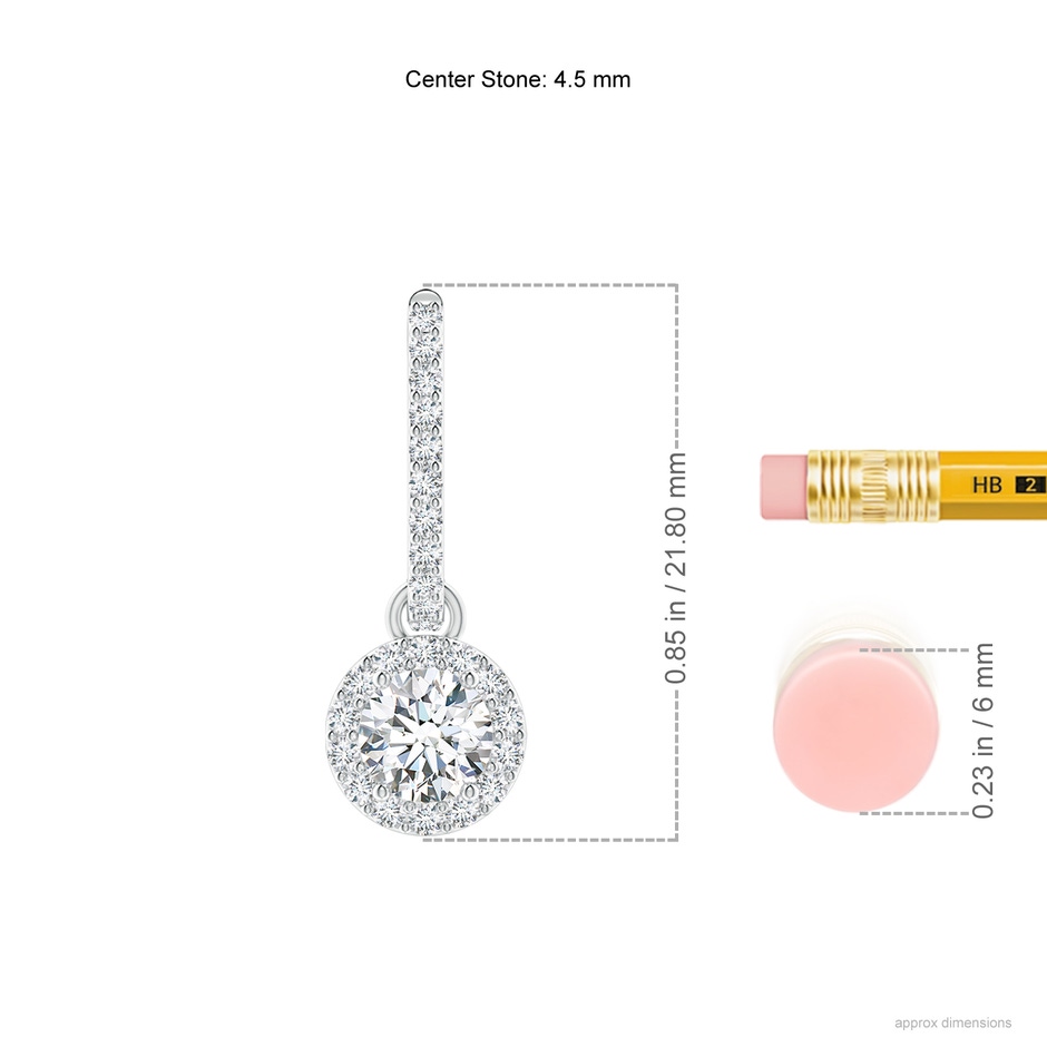 4.5mm GVS2 Round Diamond Dangle Earrings with Halo in P950 Platinum ruler
