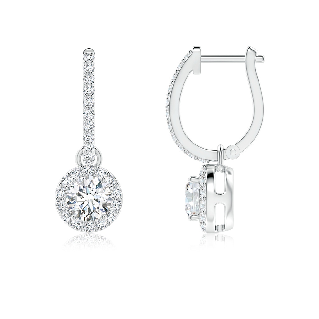 4.5mm GVS2 Round Diamond Dangle Earrings with Halo in S999 Silver