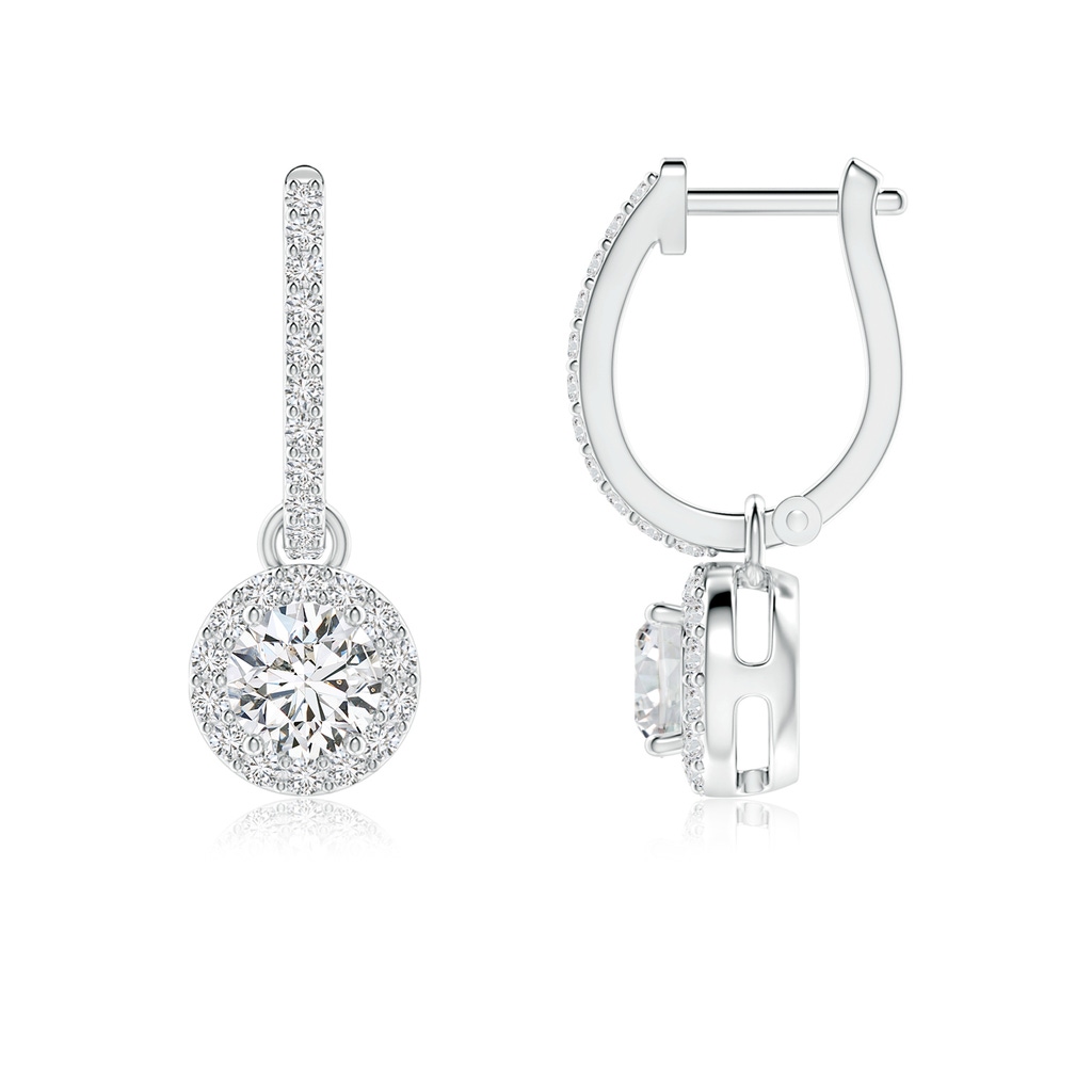 4.5mm HSI2 Round Diamond Dangle Earrings with Halo in White Gold
