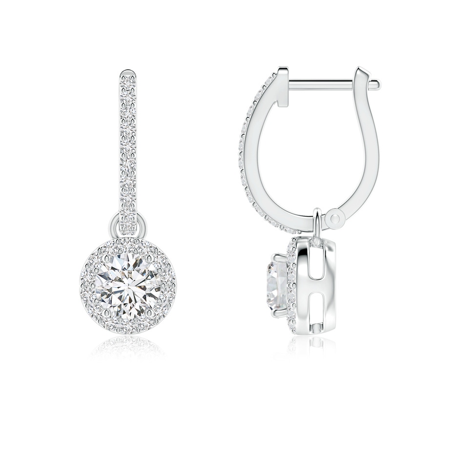 4.5mm HSI2 Round Diamond Dangle Earrings with Halo in White Gold 