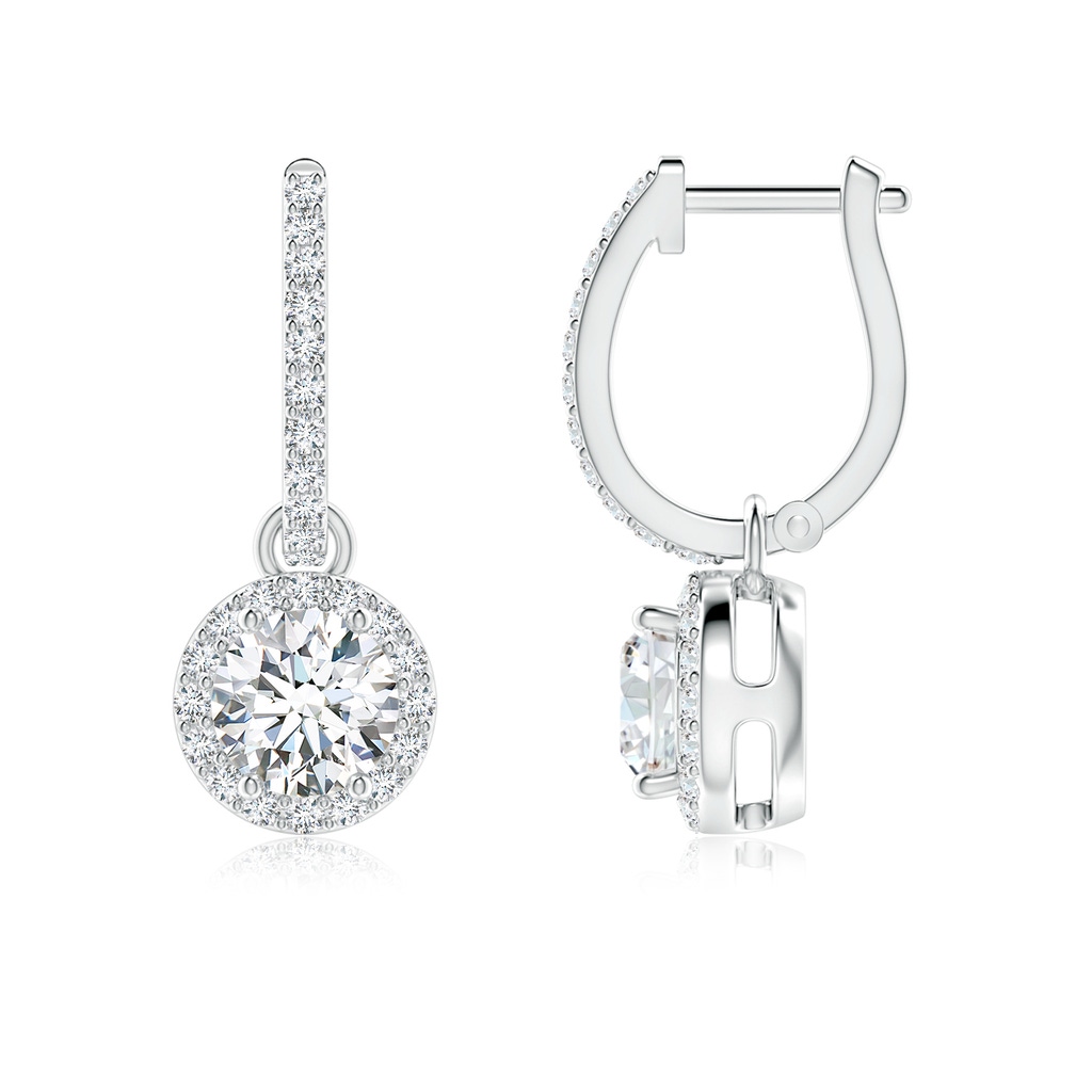 5.2mm GVS2 Round Diamond Dangle Earrings with Halo in S999 Silver