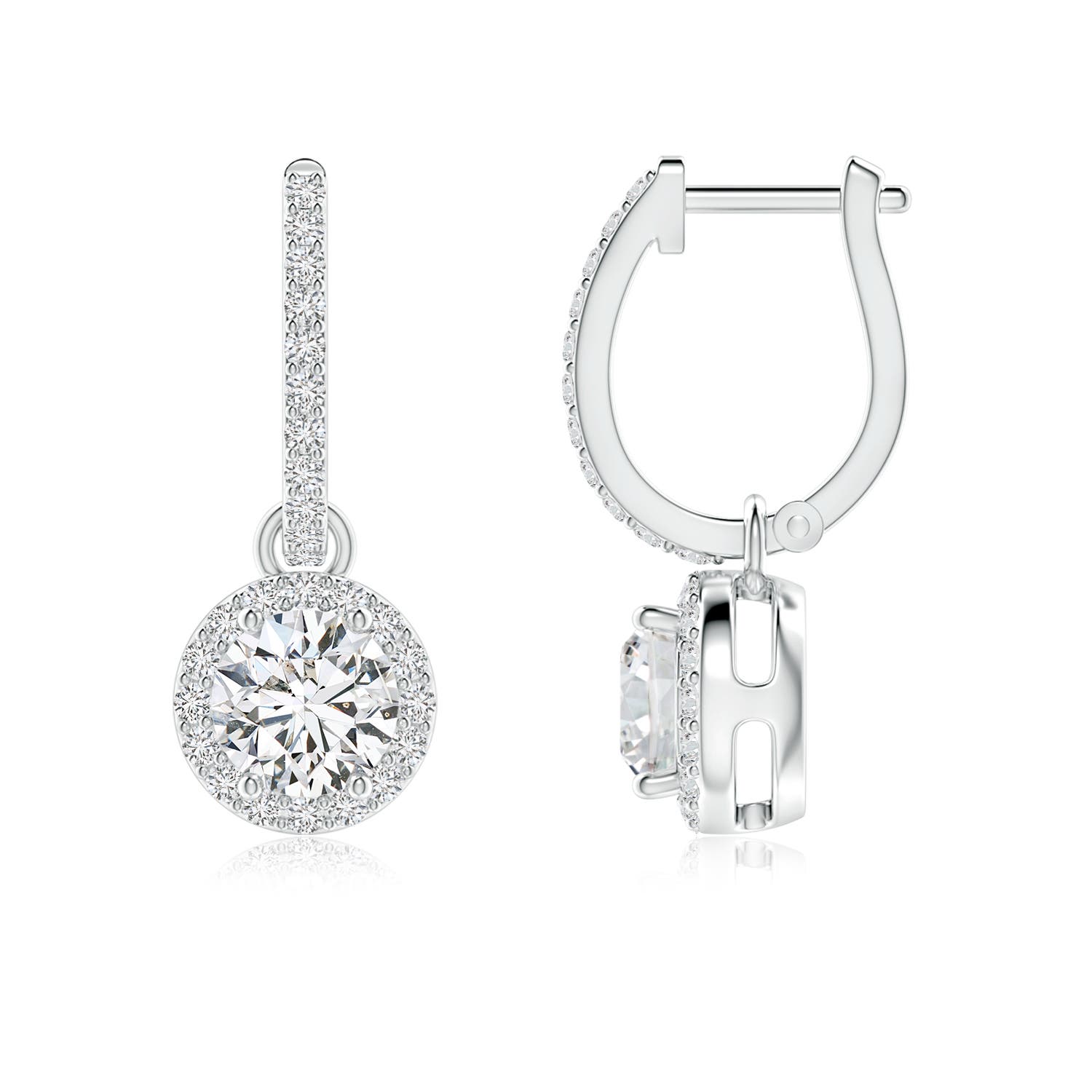 5.2mm HSI2 Round Diamond Dangle Earrings with Halo in White Gold