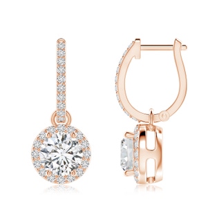 6.4mm HSI2 Round Diamond Dangle Earrings with Halo in 18K Rose Gold