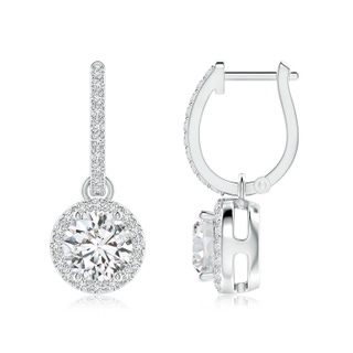 6.4mm HSI2 Round Diamond Dangle Earrings with Halo in S999 Silver