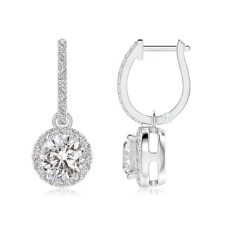 6.4mm IJI1I2 Round Diamond Dangle Earrings with Halo in S999 Silver